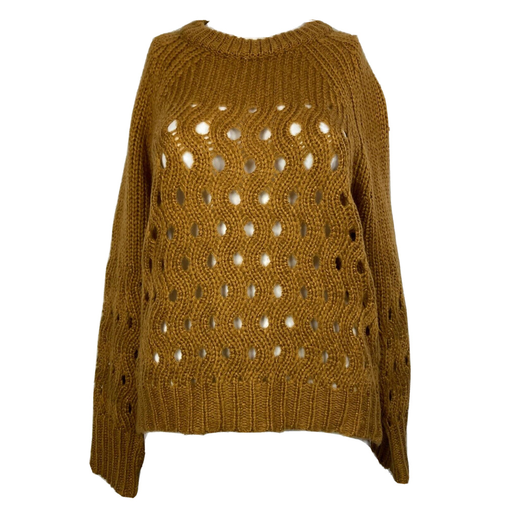 She+Sky Sweater Womens Sz S Gold Chunky Knit Open‎ Weave Pullover